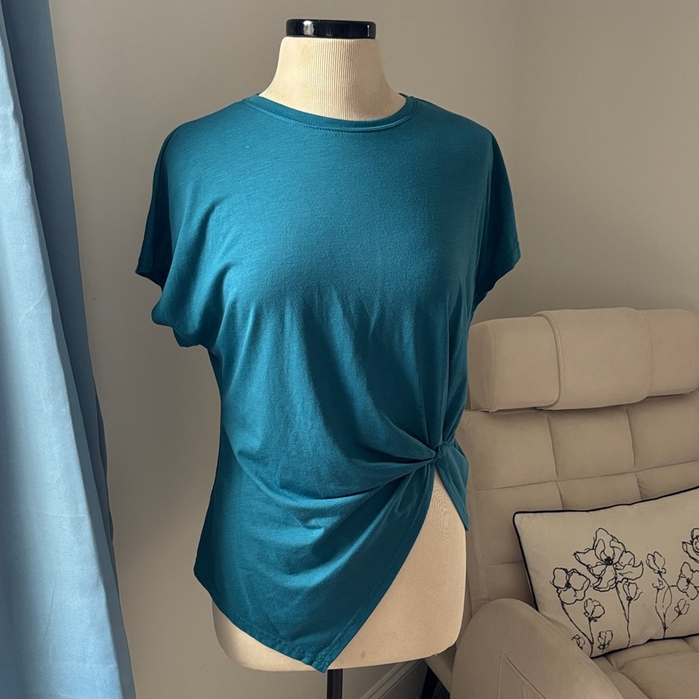 SHEIN Teal Twist Front Short Sleeve Top